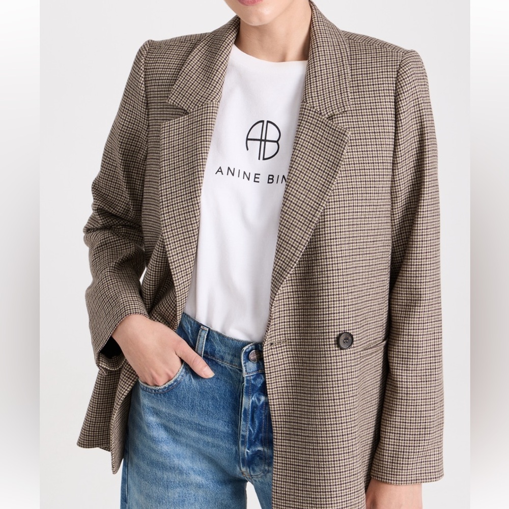 Anine Bing Brown Checkered Blazer